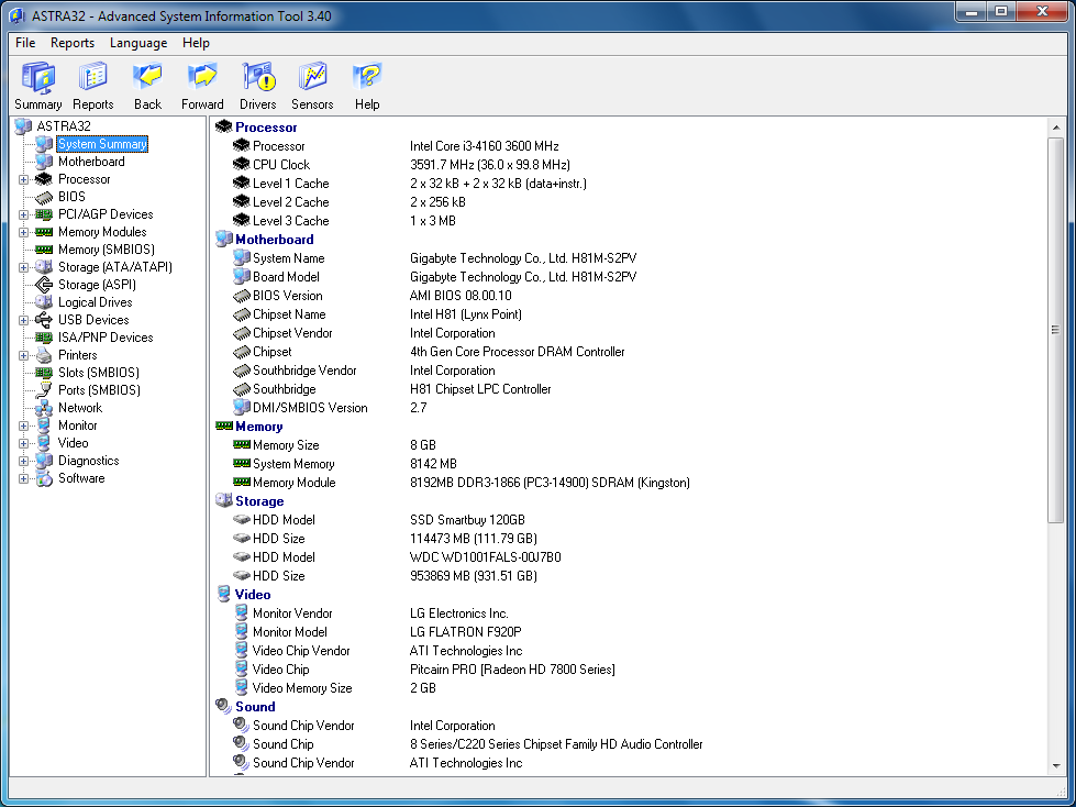 Immagine pubblicata in relazione al seguente contenuto: Hardware & System Information: ASTRA32 - Advanced System Information Tool 3.50 | Nome immagine: news26386_ASTRA32-Screenshot_1.png