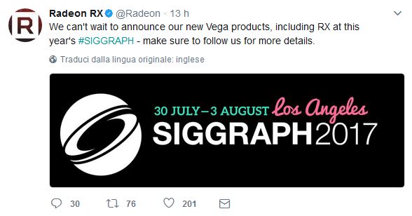 Immagine pubblicata in relazione al seguente contenuto: E' ufficiale: la Radeon RX Vega sar annunciata durante la conferenza SIGGRAPH | Nome immagine: news26615_AMD-Radeon-RX-Vega-SIGGRAPH_1.jpg