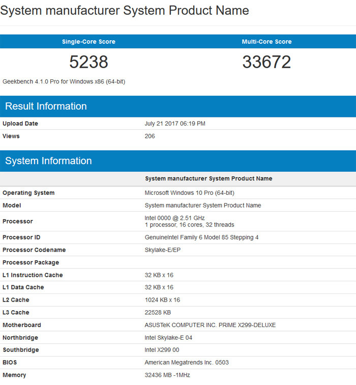 Immagine pubblicata in relazione al seguente contenuto: La CPU Intel Skylake-X Core i9-7960X testato con il benchmark GeekBench | Nome immagine: news26736_Intel-Core-i9-7960X-Geekbench_1.jpg