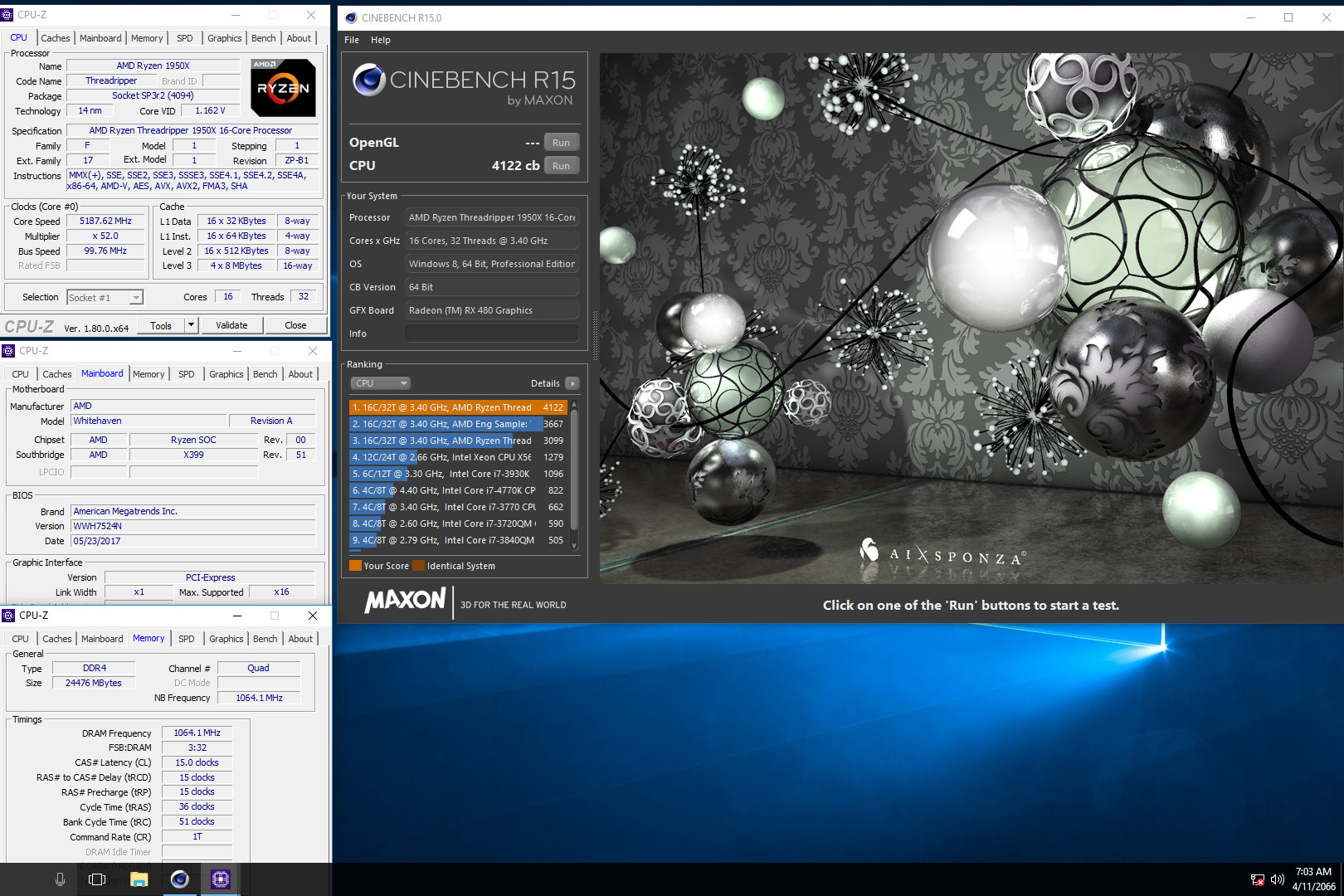 Media asset in full size related to 3dfxzone.it news item entitled as follows: Overclocking: una CPU AMD Threadripper 1950X esegue Cinebench a 5.2GHz | Image Name: news26832_AMD-Threadripper-1950X-Overclocking_1.jpg
