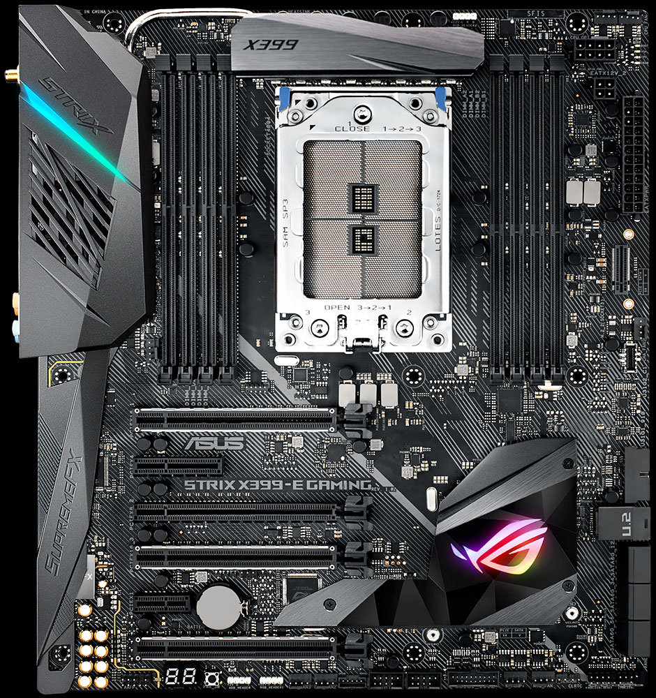 Immagine pubblicata in relazione al seguente contenuto: ASUS presenta la motherboard ROG Strix X399-E Gaming per Threadripper | Nome immagine: news26836_ROG-Strix-X399-E-Gaming_1.jpg