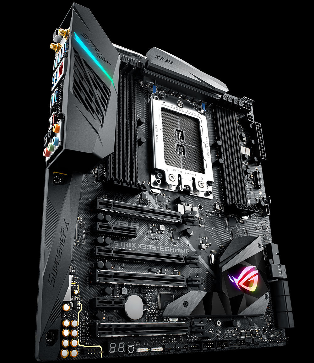 Immagine pubblicata in relazione al seguente contenuto: ASUS presenta la motherboard ROG Strix X399-E Gaming per Threadripper | Nome immagine: news26836_ROG-Strix-X399-E-Gaming_2.jpg