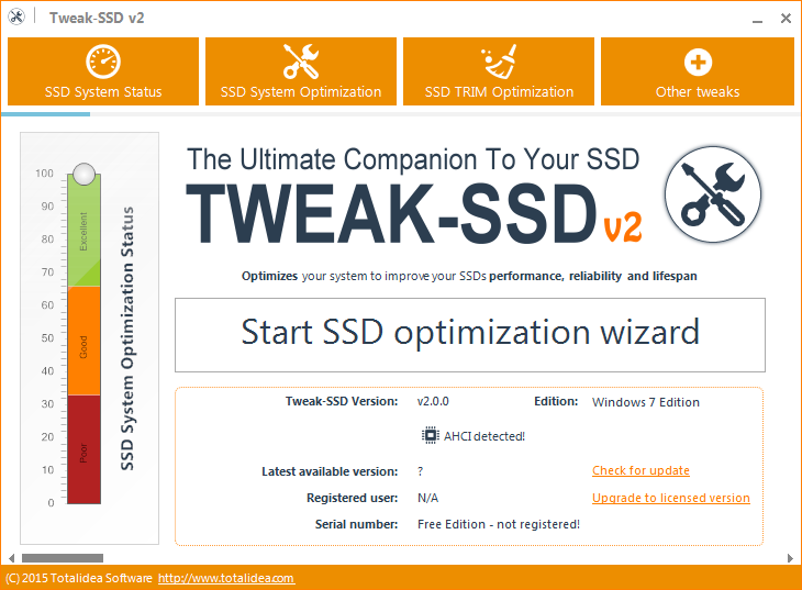 Immagine pubblicata in relazione al seguente contenuto: L'applicazione Tweak-SSD 2.0.25 ottimizza le performance dei drive SSD | Nome immagine: news26839_Tweak-SSD-Screenshot_1.png