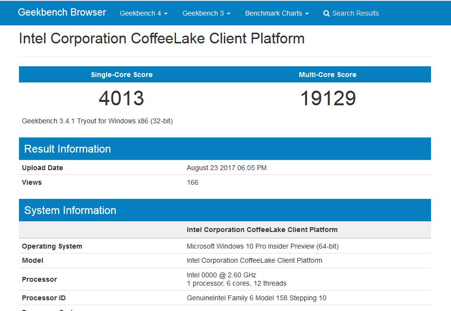 Immagine pubblicata in relazione al seguente contenuto: Gli score con Geekbench di un processore Intel Coffee Lake-H a sei core | Nome immagine: news26946_Intel-Coffee-Lake-H-Geekbench_1.jpg