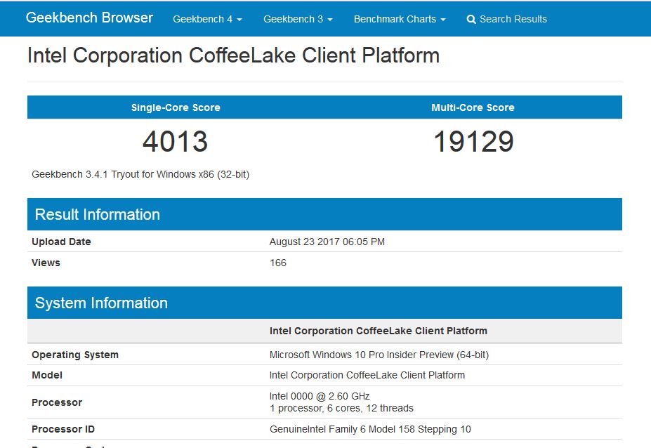 Media asset in full size related to 3dfxzone.it news item entitled as follows: Gli score con Geekbench di un processore Intel Coffee Lake-H a sei core | Image Name: news26946_Intel-Coffee-Lake-H-Geekbench_1.jpg