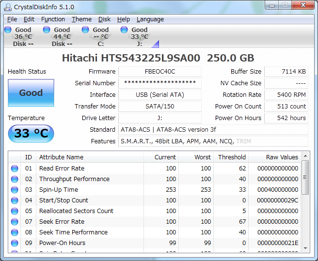 Media asset in full size related to 3dfxzone.it news item entitled as follows: Hard Disk Drives & Solid State Drives Monitoring Tools: CrystalDiskInfo 7.2.0 | Image Name: news27285_CrystalDiskInfo-Screenshot_1.png