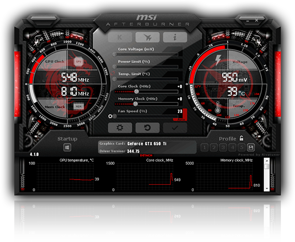 Media asset in full size related to 3dfxzone.it news item entitled as follows: Video Card Overclocking & Monitoring Tools: MSI Afterburner 4.4.0 Final | Image Name: news27300_msi-afterburner-interface_1.png