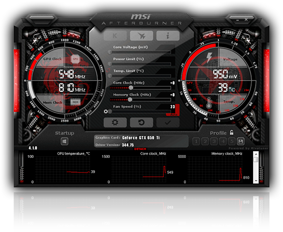 Immagine pubblicata in relazione al seguente contenuto: Video Card Overclocking & Monitoring Tools: MSI Afterburner 4.4.0 Final | Nome immagine: news27300_msi-afterburner-interface_1.png