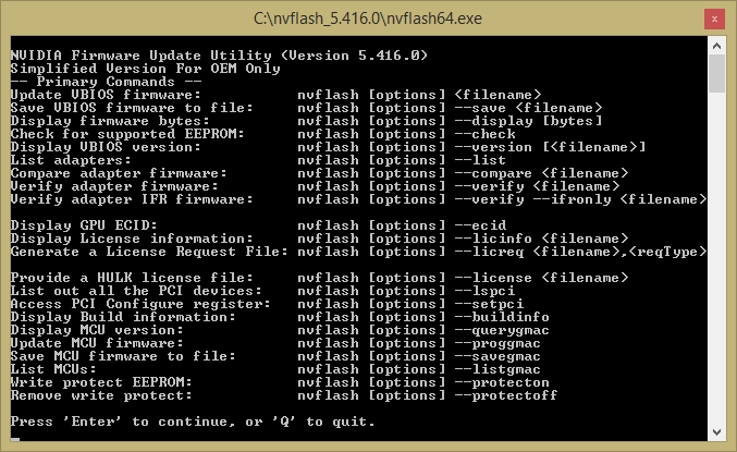 Immagine pubblicata in relazione al seguente contenuto: Scarica le versioni pi recenti di NVIDIA NVFlash per Windows e Linux | Nome immagine: news27305_NVIDIA-NVFlash-Screenshot_1.jpg