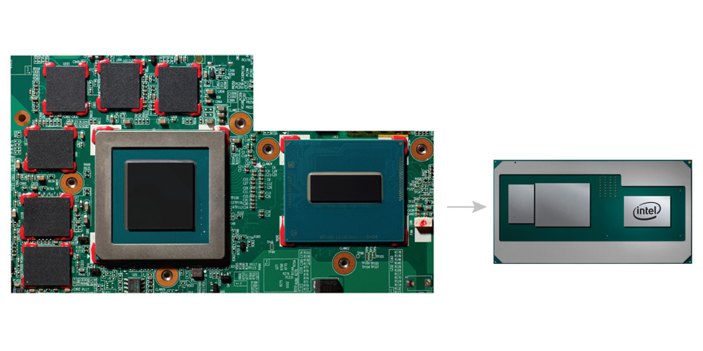 Immagine pubblicata in relazione al seguente contenuto: Intel ufficializza i primi dispositivi con CPU Coffee Lake-H e GPU AMD Vega | Nome immagine: news27334_Intel-AMD-MCM_2.jpg