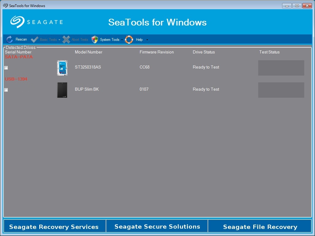 Immagine pubblicata in relazione al seguente contenuto: Hard Disk Drive Testing & Diagnostics Utilities: Seagate SeaTools 1.4.0.6 | Nome immagine: news27343_Seagate-SeaTools-for-Windows_Screenshot_1.jpg