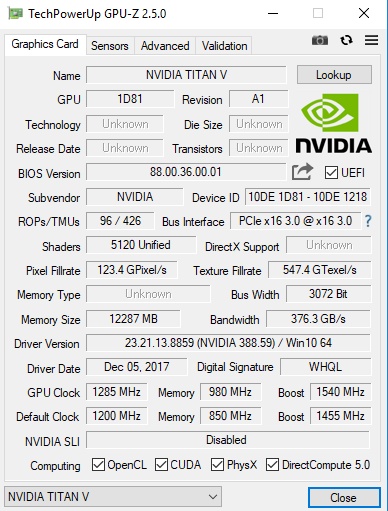 Media asset in full size related to 3dfxzone.it news item entitled as follows: Primi benchmark della monster video card TITAN V con GPU NVIDIA Volta | Image Name: news27508_NVIDIA-TITAN-V-Benchmark_1.png