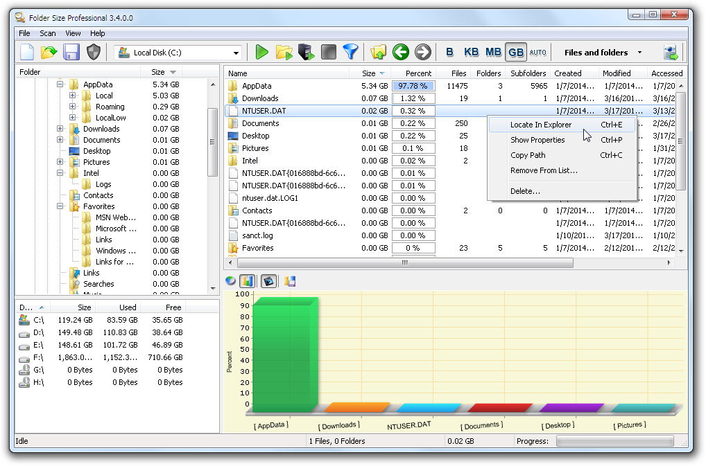 Immagine pubblicata in relazione al seguente contenuto: Folder Size Freeware 3.7.0.0 visualizza lo spazio occupato da file e directory | Nome immagine: news27642_Folder-Size-Screenshot_1.png