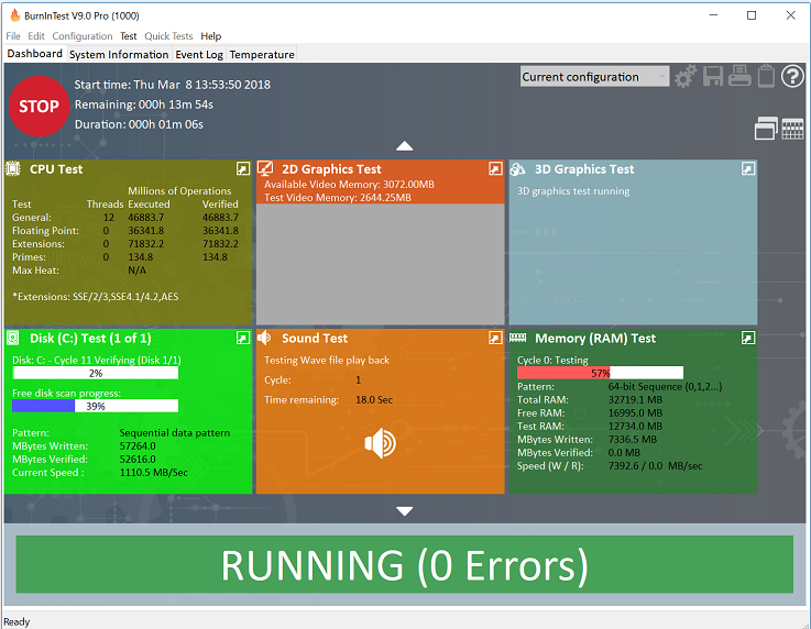 Immagine pubblicata in relazione al seguente contenuto: Hardware Testing & Benchmark: PassMark BurnInTest 9.0 build 1000 | Nome immagine: news27997_Passmark-BurnInTest-Screenshot_1.png