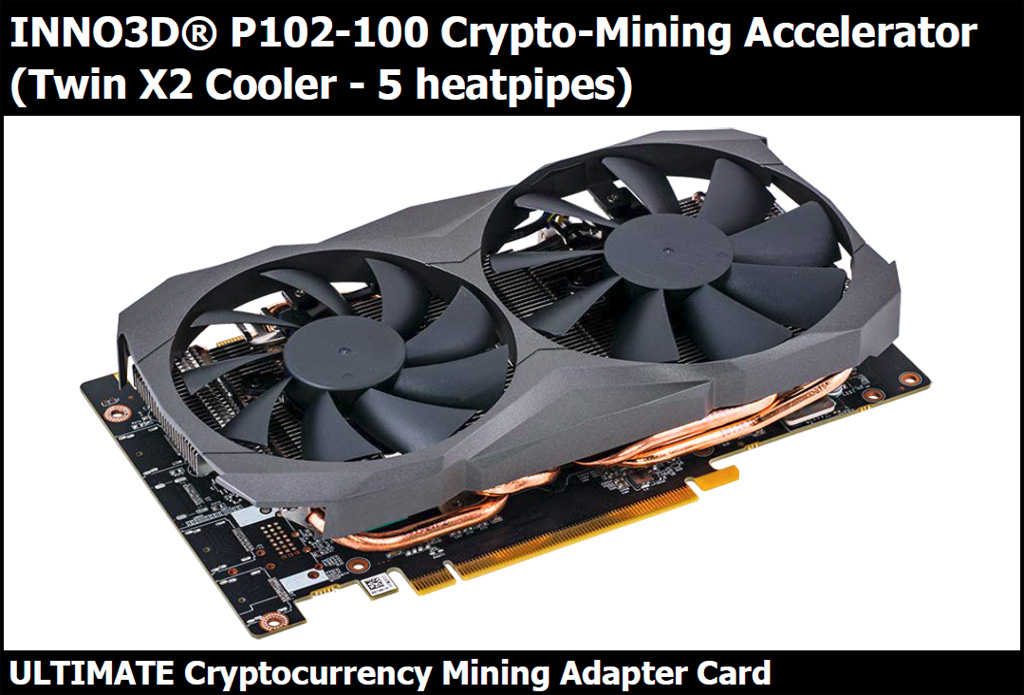 Immagine pubblicata in relazione al seguente contenuto: Inno3D lancia la card per il mining P102-100 con GPU NVIDIA Pascal GP102 | Nome immagine: news28007_Inno3D-P102-100_1.jpg