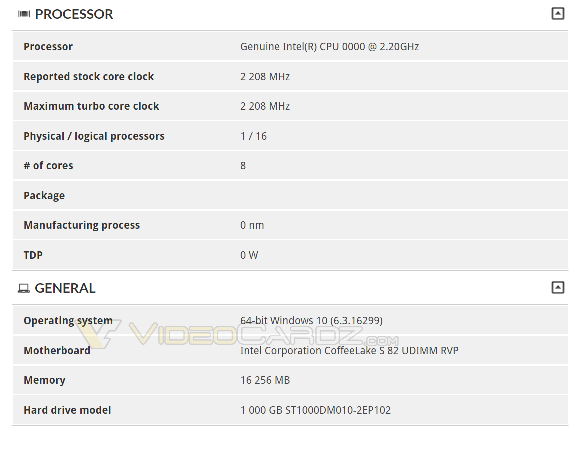 Immagine pubblicata in relazione al seguente contenuto: Un processore Coffee Lake S a 8 core testato con il benchmark 3DMark | Nome immagine: news28042_Intel-Coffee-Lake-S-8-core-3DMark_1.png