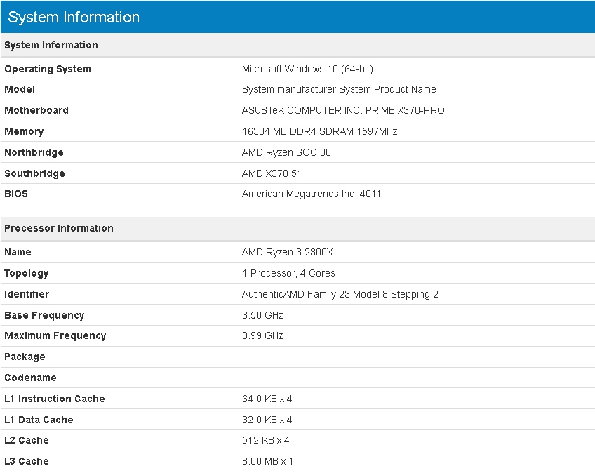 Media asset in full size related to 3dfxzone.it news item entitled as follows: Le CPU non annunciate Ryzen 5 2500X e Ryzen 3 2300X testate con GeekBench | Image Name: news28347_Pinnacle-Ridge-GeekBench_2.jpg