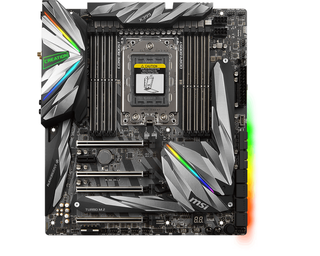 Immagine pubblicata in relazione al seguente contenuto: MSI annuncia la motherboard MEG X399 CREATION per CPU Ryzen Threadripper | Nome immagine: news28550_MSI-MEG-X399-CREATION_2.png