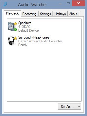 Media asset in full size related to 3dfxzone.it news item entitled as follows: Audio Switcher 1.8.0.142 seleziona le periferiche audio per playback e recording | Image Name: news28574_Audio-Switcher-Screenshot_1.jpg