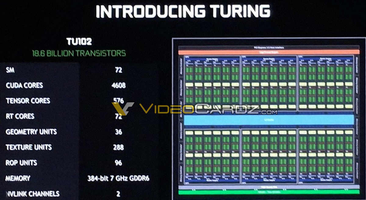 Immagine pubblicata in relazione al seguente contenuto: Il diagramma a blocchi della GPU TU102 della card NVIDIA GeForce RTX 2080 Ti | Nome immagine: news28623_NVIDIA-GeForce-RTX-2080-Ti_1.jpg