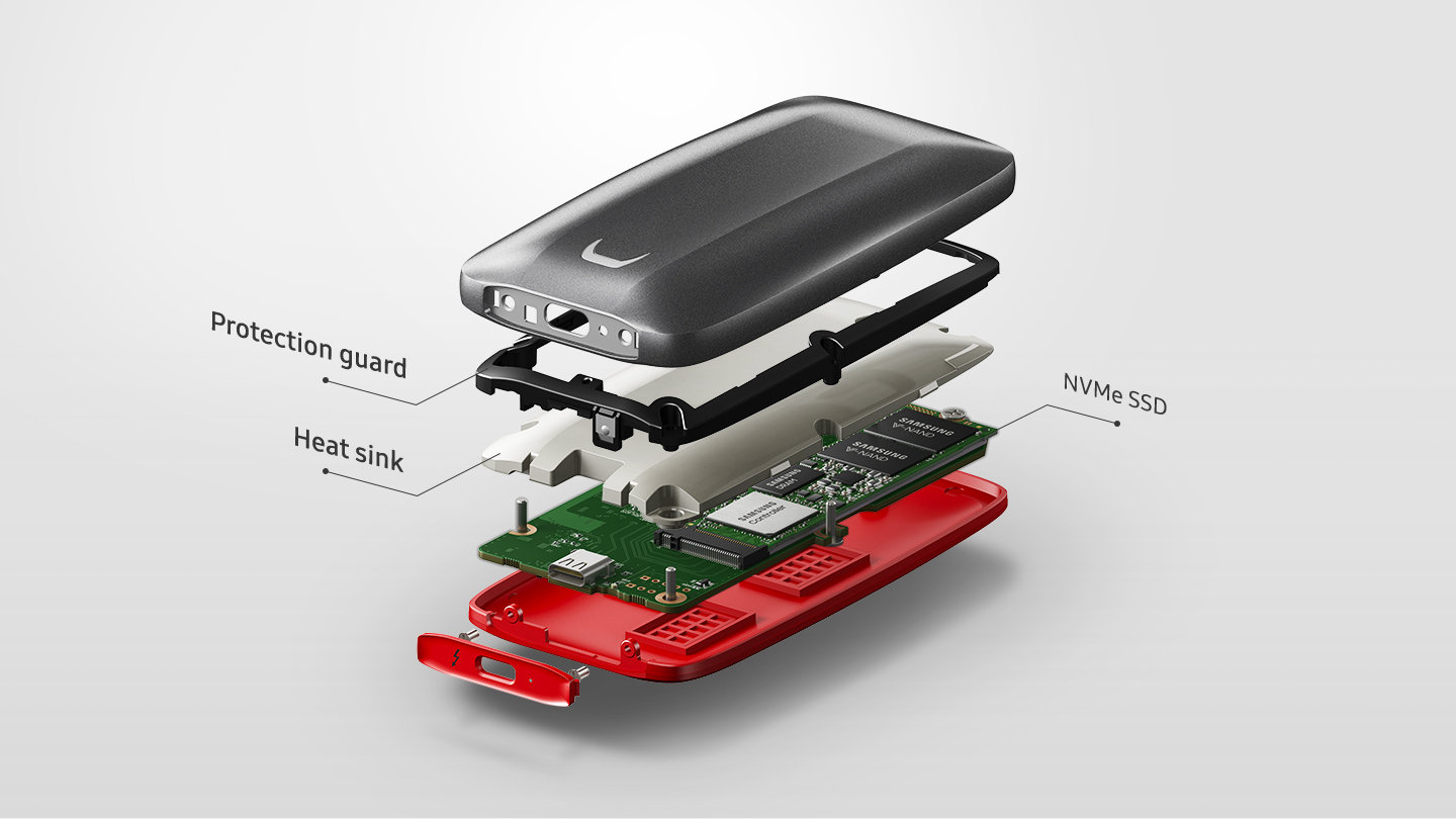 Immagine pubblicata in relazione al seguente contenuto: Samsung lancia gli SSD NVMe portatili X5 con interfaccia Thunderbolt 3 | Nome immagine: news28645_Samsung-SSD-NVMe-X5_3.jpg