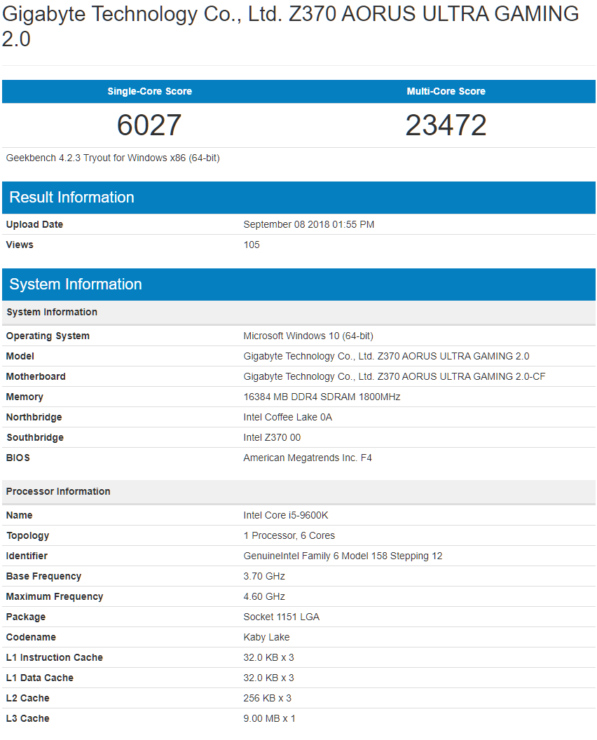 Media asset in full size related to 3dfxzone.it news item entitled as follows: Le CPU Intel Core i9-9900K, Core i7-9700K e Core i5-9600K testate con Geekbench | Image Name: news28693_Geekbench_1.png