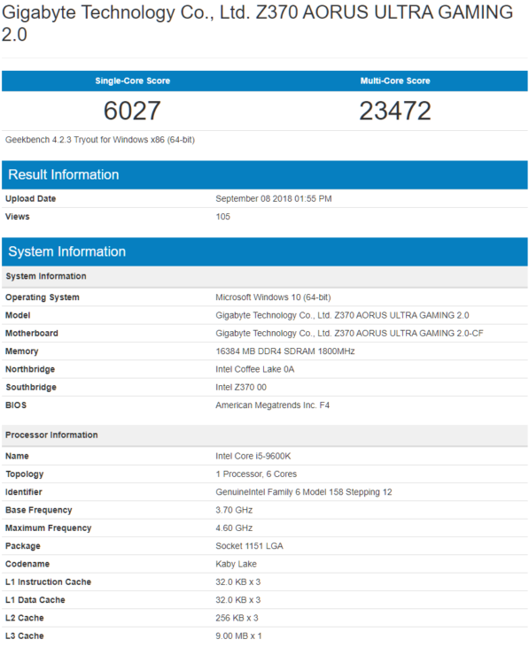 Immagine pubblicata in relazione al seguente contenuto: Le CPU Intel Core i9-9900K, Core i7-9700K e Core i5-9600K testate con Geekbench | Nome immagine: news28693_Geekbench_1.png