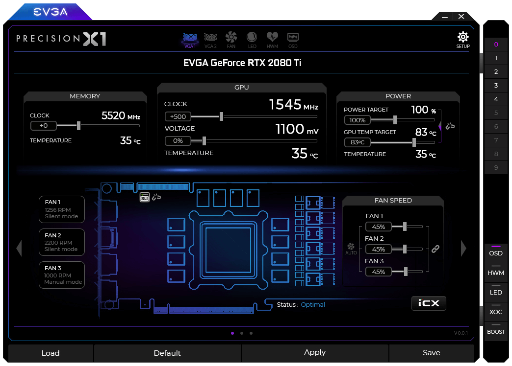 Media asset in full size related to 3dfxzone.it news item entitled as follows: EVGA rilascia il tweaker Precision X1 per le video card GeForce RTX 20XX | Image Name: news28751_EVGA-Precision-X1-Screenshot_1.png