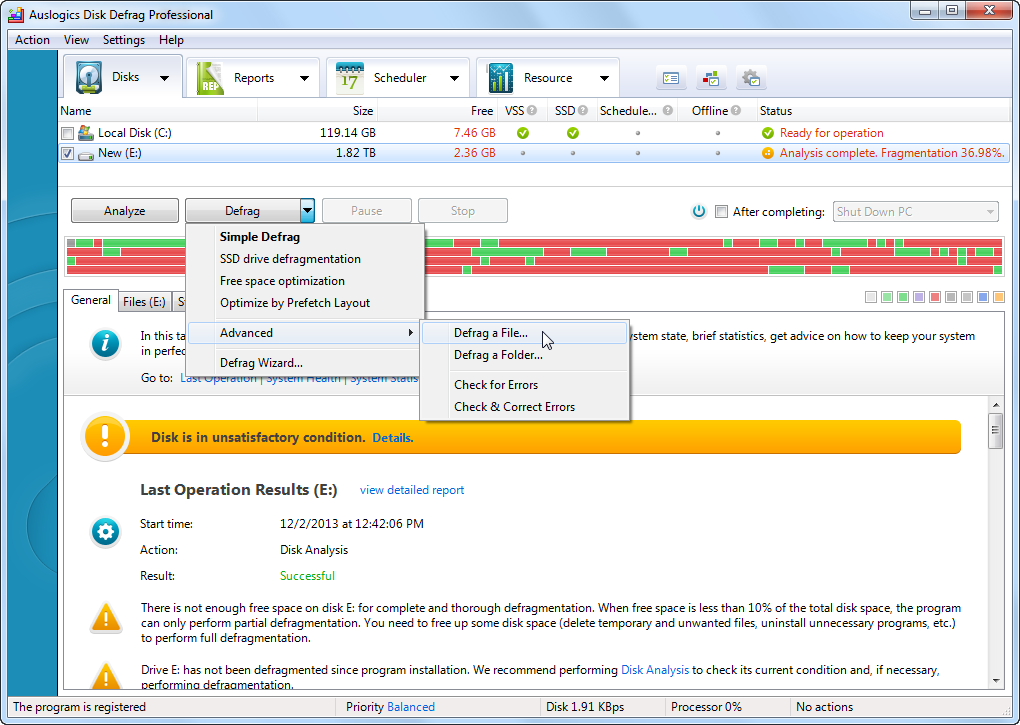 Immagine pubblicata in relazione al seguente contenuto: HDD Tweaking & Tuning Utilities: Auslogics Disk Defrag Free Portable 8.0.17.0 | Nome immagine: news28790_Auslogics-Disk-Defrag-Screenshot_1.png