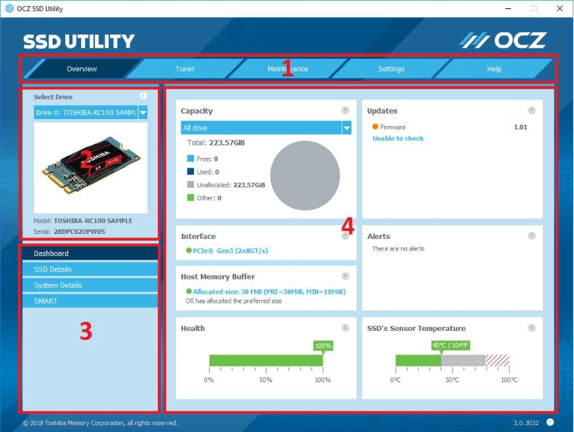 Immagine pubblicata in relazione al seguente contenuto: SSD Management & Monitoring & Tuning Software: OCZ SSD Utility 3.1.3276 | Nome immagine: news28808_OCZ-SSD-Utility-Screenshot_1.jpg