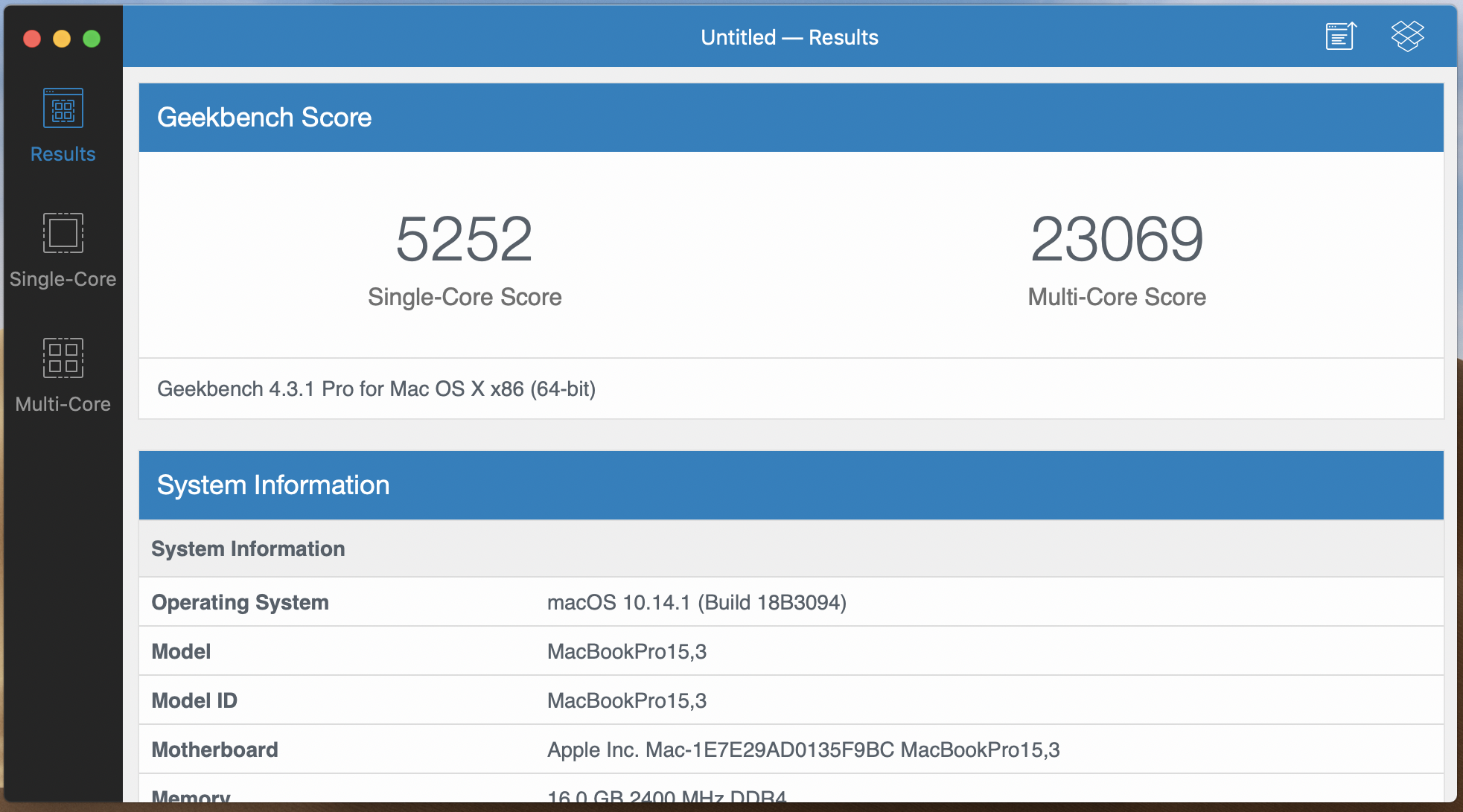 Media asset in full size related to 3dfxzone.it news item entitled as follows: Testato con Geekbench il MacBook Pro da 15-inch con GPU AMD Radeon Pro Vega 20 | Image Name: news28995_Apple-MacBook-Pro-Geekbench_2.png