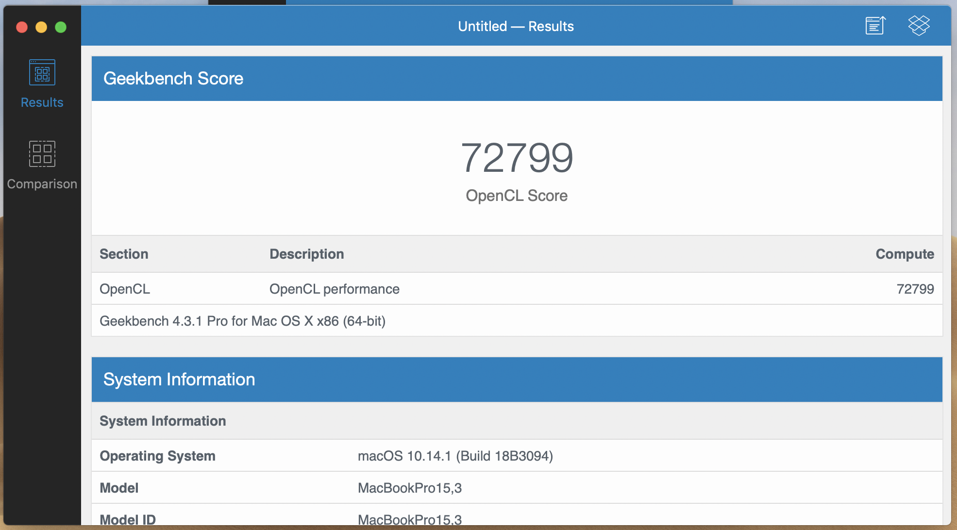 Media asset in full size related to 3dfxzone.it news item entitled as follows: Testato con Geekbench il MacBook Pro da 15-inch con GPU AMD Radeon Pro Vega 20 | Image Name: news28995_Apple-MacBook-Pro-Geekbench_3.png