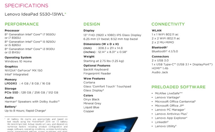 Media asset in full size related to 3dfxzone.it news item entitled as follows: Lenovo rivela tre processori Intel Core di nona generazione per l'IdeaPad S530? | Image Name: news28998_Lenovo-IdeaPad-S530_1.jpg