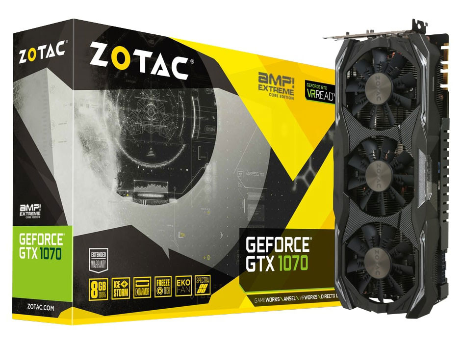 Immagine pubblicata in relazione al seguente contenuto: Zotac introduce la video card GeForce GTX 1070 AMP Extreme Core GDDR5X | Nome immagine: news29034_Zotac-GeForce-GTX-1070-AMP-Extreme-Core-GDDR5X_4.jpg