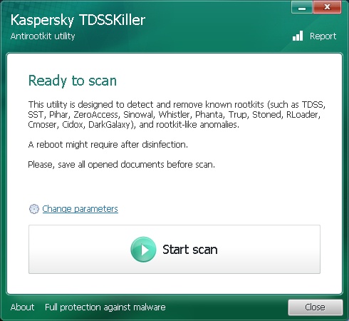 Immagine pubblicata in relazione al seguente contenuto: Free AntiRootkit & AntiBootkit Utilities: Kaspersky TDSSKiller 3.1.0.26 | Nome immagine: news29166_Kaspersky-TDSSKiller-Screenshot_1.jpg