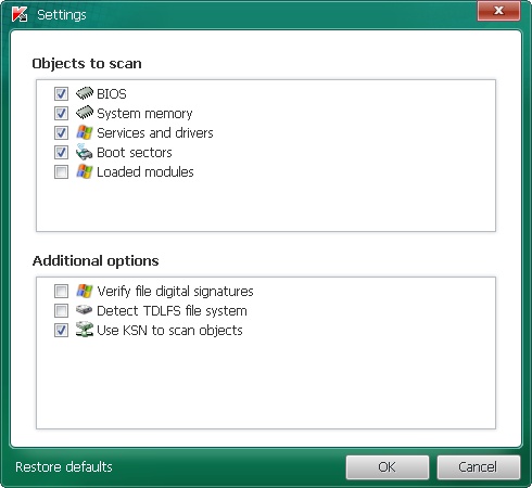 Media asset in full size related to 3dfxzone.it news item entitled as follows: Free AntiRootkit & AntiBootkit Utilities: Kaspersky TDSSKiller 3.1.0.26 | Image Name: news29166_Kaspersky-TDSSKiller-Screenshot_2.jpg