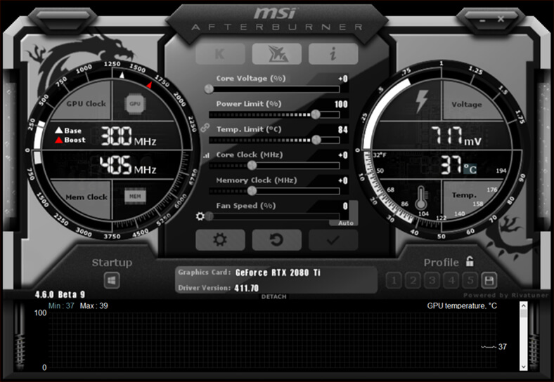 Media asset in full size related to 3dfxzone.it news item entitled as follows: GeForce & Radeon - Overclocking & Monitoring: MSI Afterburner 4.6.0 beta 16 | Image Name: news29315_msi-afterburner-interface_1.jpg