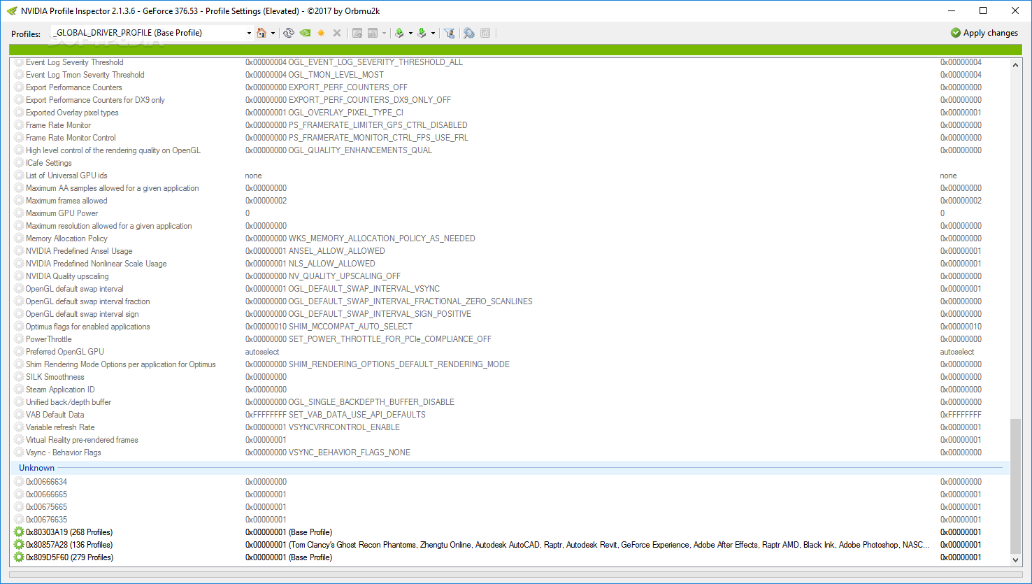 Media asset in full size related to 3dfxzone.it news item entitled as follows: GeForce Overclocking & Tuning Utilities: NVIDIA Profile Inspector 2.3.0.1 | Image Name: news29360_nvidiaProfileInspector-Screenshot_2.png