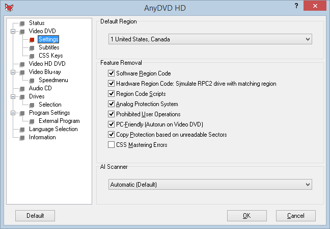 Immagine pubblicata in relazione al seguente contenuto: Blu-ray & DVD - Backup & Playback: AnyDVD & AnyDVD HD 8.3.6.0 | Nome immagine: news29659_AnyDVD-HD-Screenshot_1.png