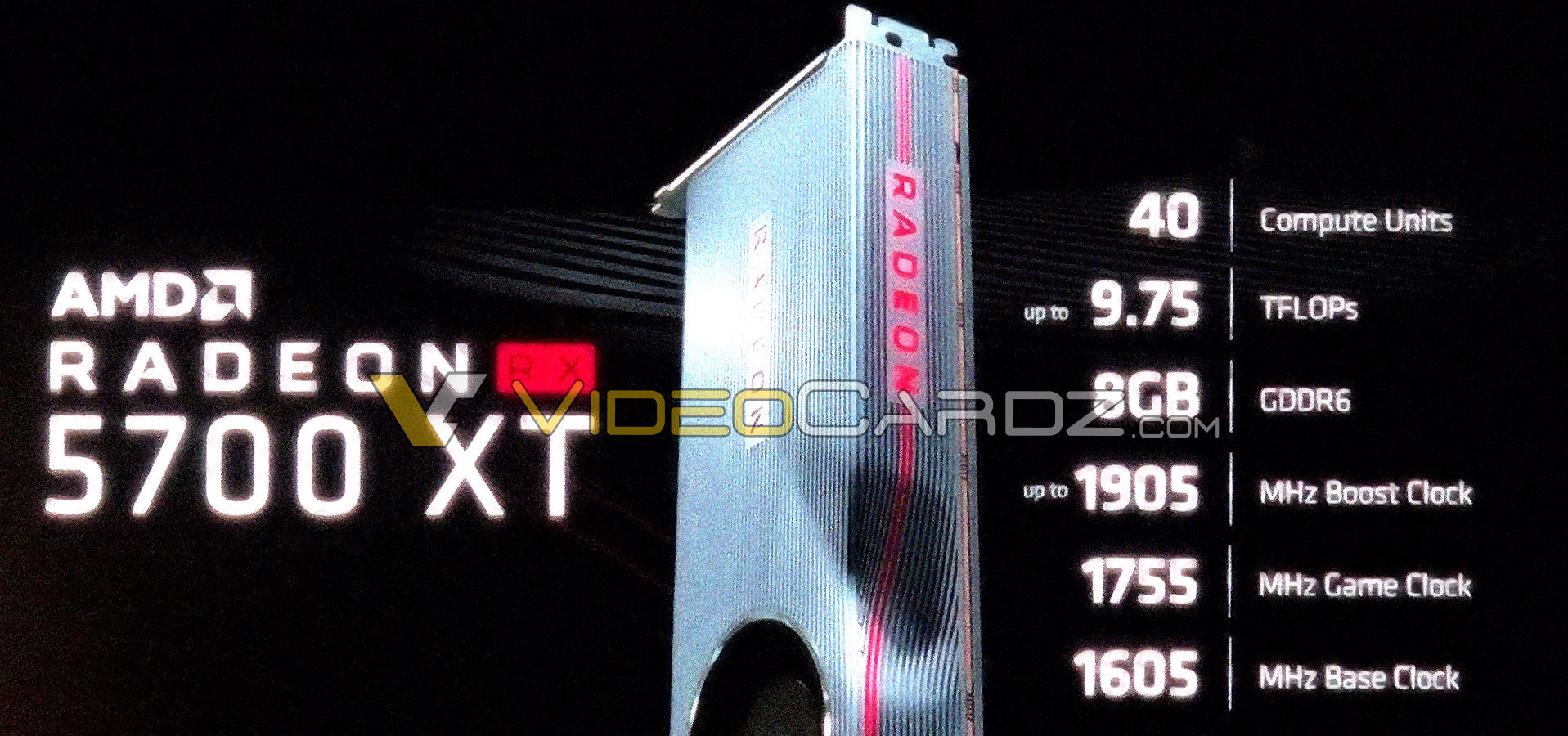 Media asset in full size related to 3dfxzone.it news item entitled as follows: Una slide leaked anticipa le specifiche della card AMD Navi Radeon RX 5700 XT | Image Name: news29671_AMD-Radeon-RX-5700-XT_1.jpg