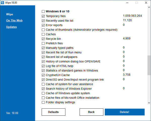 Immagine pubblicata in relazione al seguente contenuto: Wipe 18.00 protegge la privacy degli utenti di Microsoft Windows | Nome immagine: news29680_Wipe-Screenshot_1.jpg