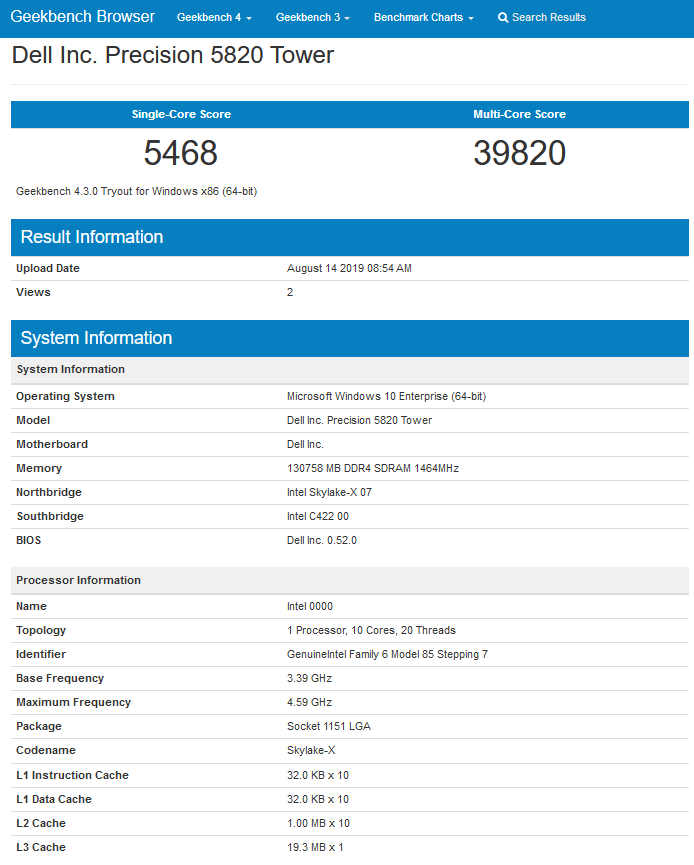 Immagine pubblicata in relazione al seguente contenuto: Una CPU Intel Cascade Lake-X a 10 core e 20 thread testata con Geekbench | Nome immagine: news29898_Cascade-Lake-X_1.png