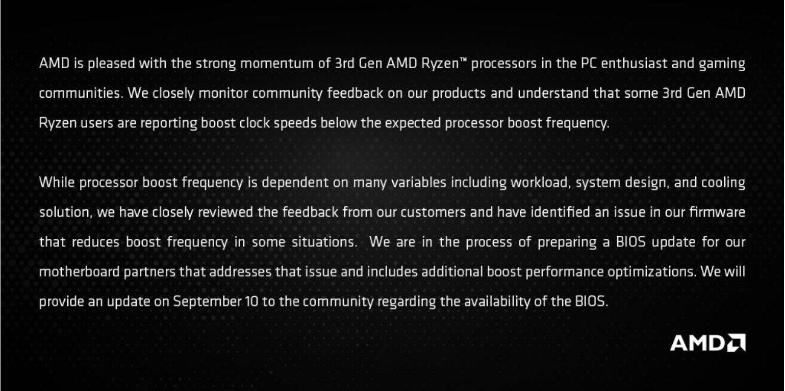 Immagine pubblicata in relazione al seguente contenuto: AMD promette un BIOS update per aumentare la frequenza di Boost dei Ryzen 3000 | Nome immagine: news29948_AMD-Ryzen-3000-Boost_1.jpg