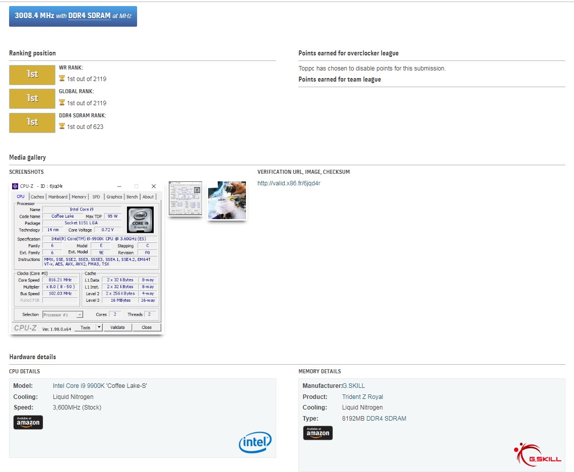 Media asset in full size related to 3dfxzone.it news item entitled as follows: Overclocking: la RAM DDR4 Trident Z Royal di G.SKILL supera la barriera dei 6GHz | Image Name: news29975_G-SKILL-DDR4-Trident-Z-Royal-Overclocking_2.jpg