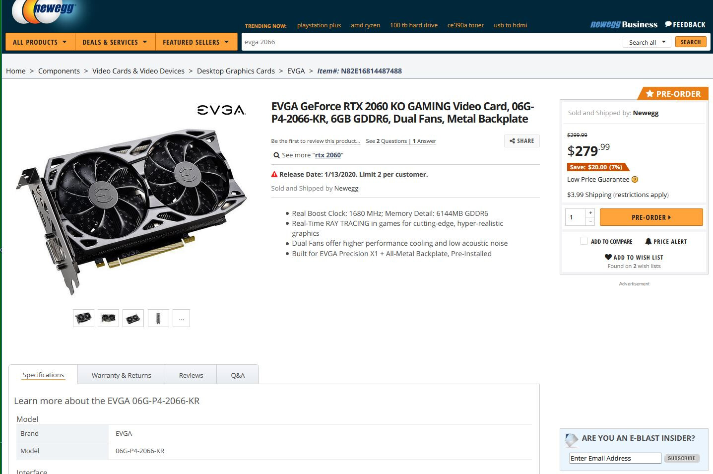 Media asset in full size related to 3dfxzone.it news item entitled as follows: La GeForce RTX 2060 KO di EVGA disponibile al prezzo della Radeon RX 5600 | Image Name: news30349_EVGA-GeForce-RTX-2060-KO_1.jpg