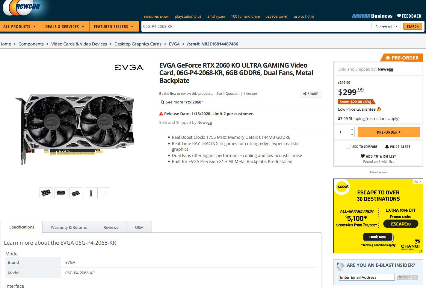 Media asset in full size related to 3dfxzone.it news item entitled as follows: La GeForce RTX 2060 KO di EVGA disponibile al prezzo della Radeon RX 5600 | Image Name: news30349_EVGA-GeForce-RTX-2060-KO_2.jpg