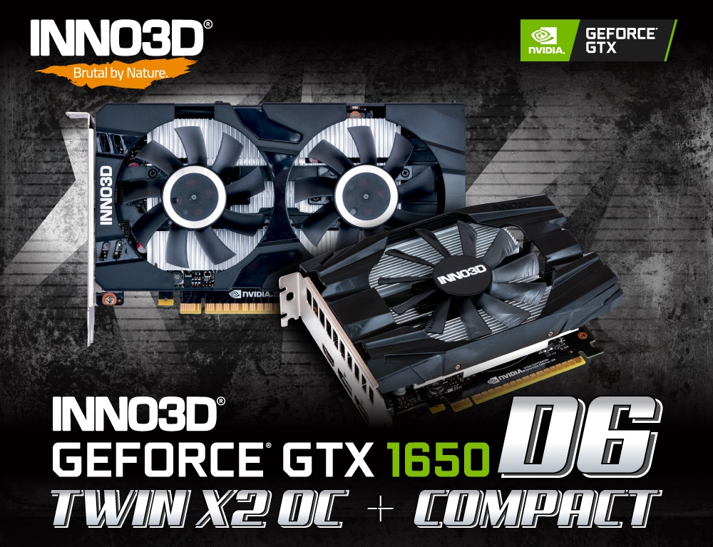 Media asset in full size related to 3dfxzone.it news item entitled as follows: INNO3D lancia le GeForce GTX 1650 GDDR6 TWIN X2 OC e GDDR6 COMPACT | Image Name: news30611_INNO3D-GeForce-GTX-1650-GDDR6_1.jpg