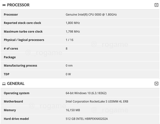 Media asset in full size related to 3dfxzone.it news item entitled as follows: Una CPU Intel Rocket Lake-S (Core di undicesima generazione) testato con 3DMark | Image Name: news30653_Inte-Rocket-Lake-S-3DMark_1.jpg