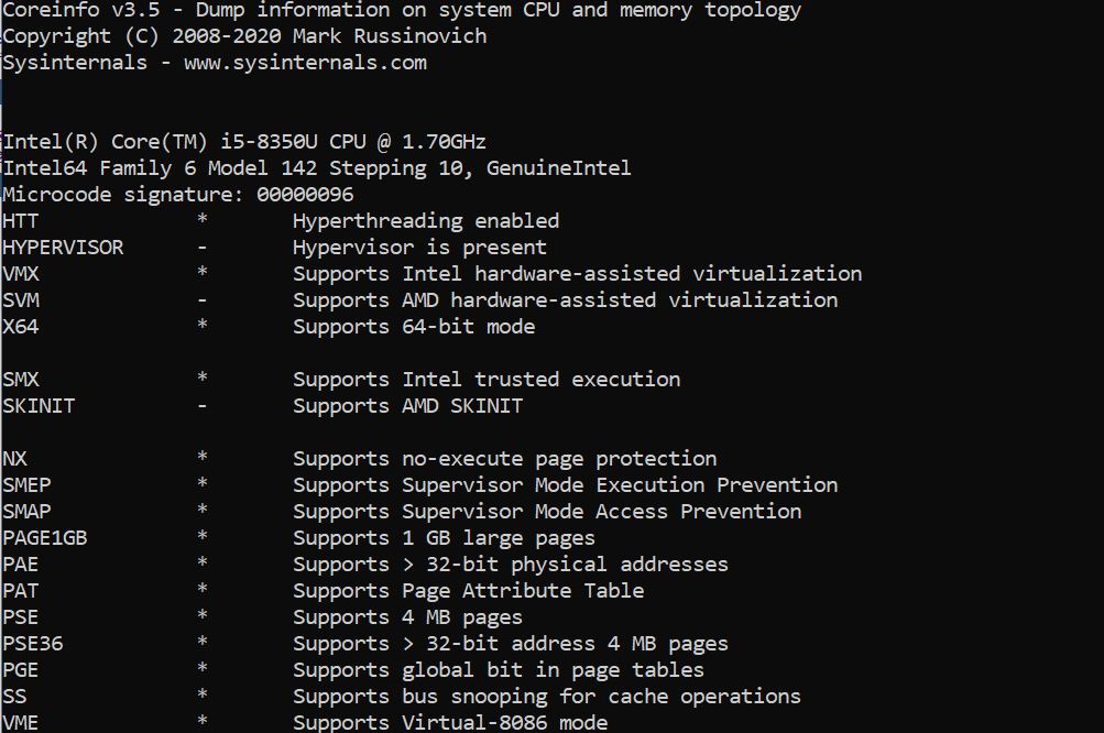 Immagine pubblicata in relazione al seguente contenuto: Microsoft CPU Information Utilities: Coreinfo 3.50 - Intel & AMD Ready | Nome immagine: news30694_Coreinfo-Screenshot_1.jpg