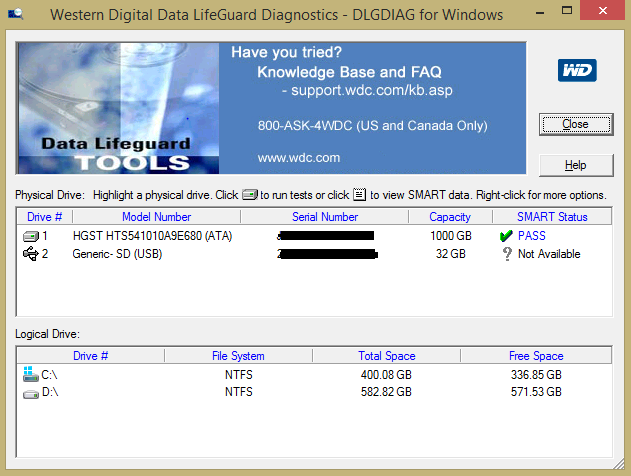 Immagine pubblicata in relazione al seguente contenuto: HDD & SSD Tools: Western Digital Data Lifeguard Diagnostic per Windows 1.37 | Nome immagine: news31057_Western-Digital-Data-Lifeguard-Diagnostic-Screenshot_1.png